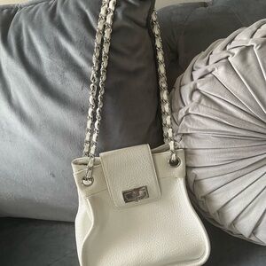 CHANEL Cream Shoulder Bag with Silver Accents